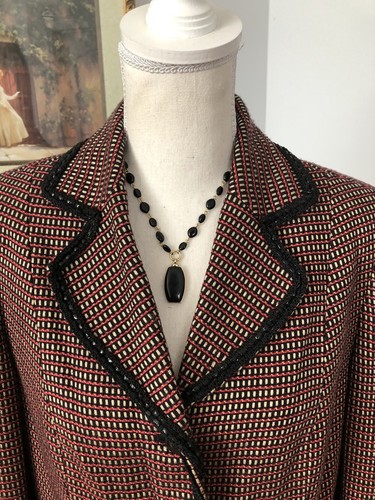 Perry Ellis Tweed Blazer Size 8 Red Black Lontg Sleeve Single Breasted Tweed - Picture 3 of 10