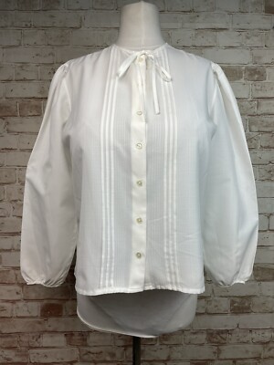 Vintage Off White fadenscheinige Plissee Sekretär Bluse Sissy Mistress 44'' Brustumfang Gr. 18