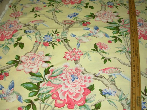 10 YDS WAVERLY MUDAN FLORAL BIRDS COTTON DRAPERY UPHOLSTERY FABRIC FOR LESS - Picture 3 of 4