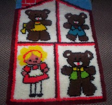 Teddy Bear Little Girl Latch Hook Rug Completed - Ready for Hanging L K 