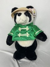 A A Panda Bear Plush China Green Shirt and Straw Hat 15  New With Tags Vintage