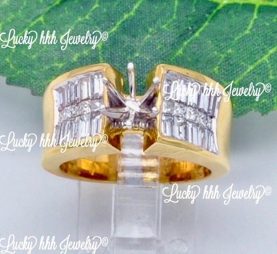 1.52ct 18k Solid Yellow Gold Ladies Semi Mount Diamond Ring Setting Princess cut