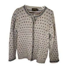 90s Eddie Bauer Cardigan Sweater gray and maroon flowers wool blend Sm/P