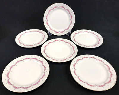 JLMENAU Graf von Henneberg Salad Plates Pink Rose Garland Germany Set of 6