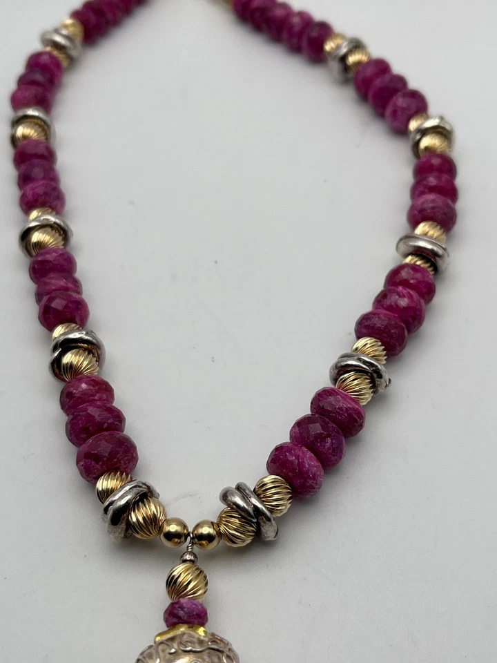 14K Yellow Gold 37 Raw Faceted Ruby Bead Dangle Necklace 88.63 Grams - Rare - Image 3 of 4