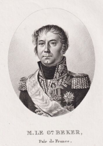 Nicolas Leonard Beker officer general Portrait engraving Kupferstich 1820 - Foto 1 di 1