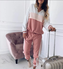 WOMENS 2 PIECE COMPLETE SUIT SWEATSHIRT SPORTS PANTS FITNESS HOODIE