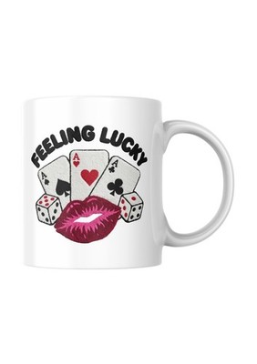 Glücksgefühl Würfel und Karten Valentinstag Tasse. Personalisierbar.