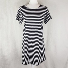 J. Crew Sheath Dress Women S Black White Striped Stretch Jersey Short Sleeve