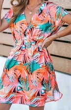 Cupshe Women's Swimsuit Coverup V Neck Beach Dress Short Sleeve Extra Large
