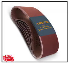 POWERTEC 3 x 21" Sanding Belt 180 Grit 10pcs Aluminum Oxide Sandpaper 110950