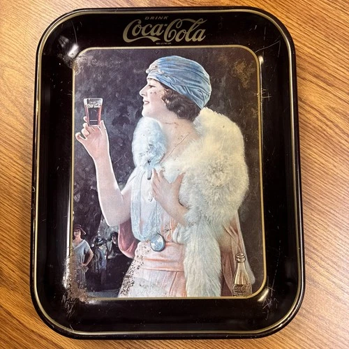 Drink Coca-Cola Vintage Tin Metal Serving Tray 10 5/8” X 13 1/4” Dark Brown