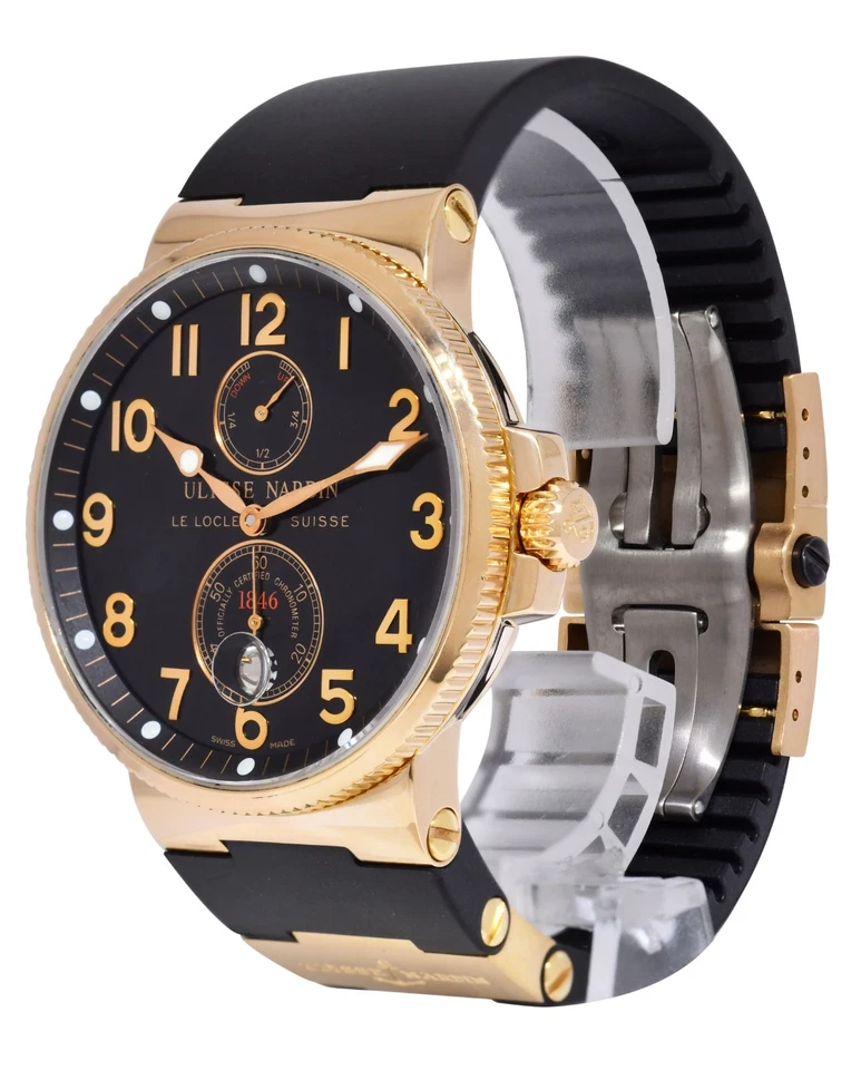 Reloj Ulysse Nardin Maxi Marine Cronómetro Oro Rosa 18k Negro 41mm B/P 266-66 Foto 3 de 4