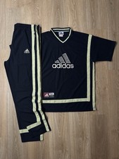 Vintage Adidas Teamwear Tracksuit M Short Sleeve Set Summer Black Gold Pique