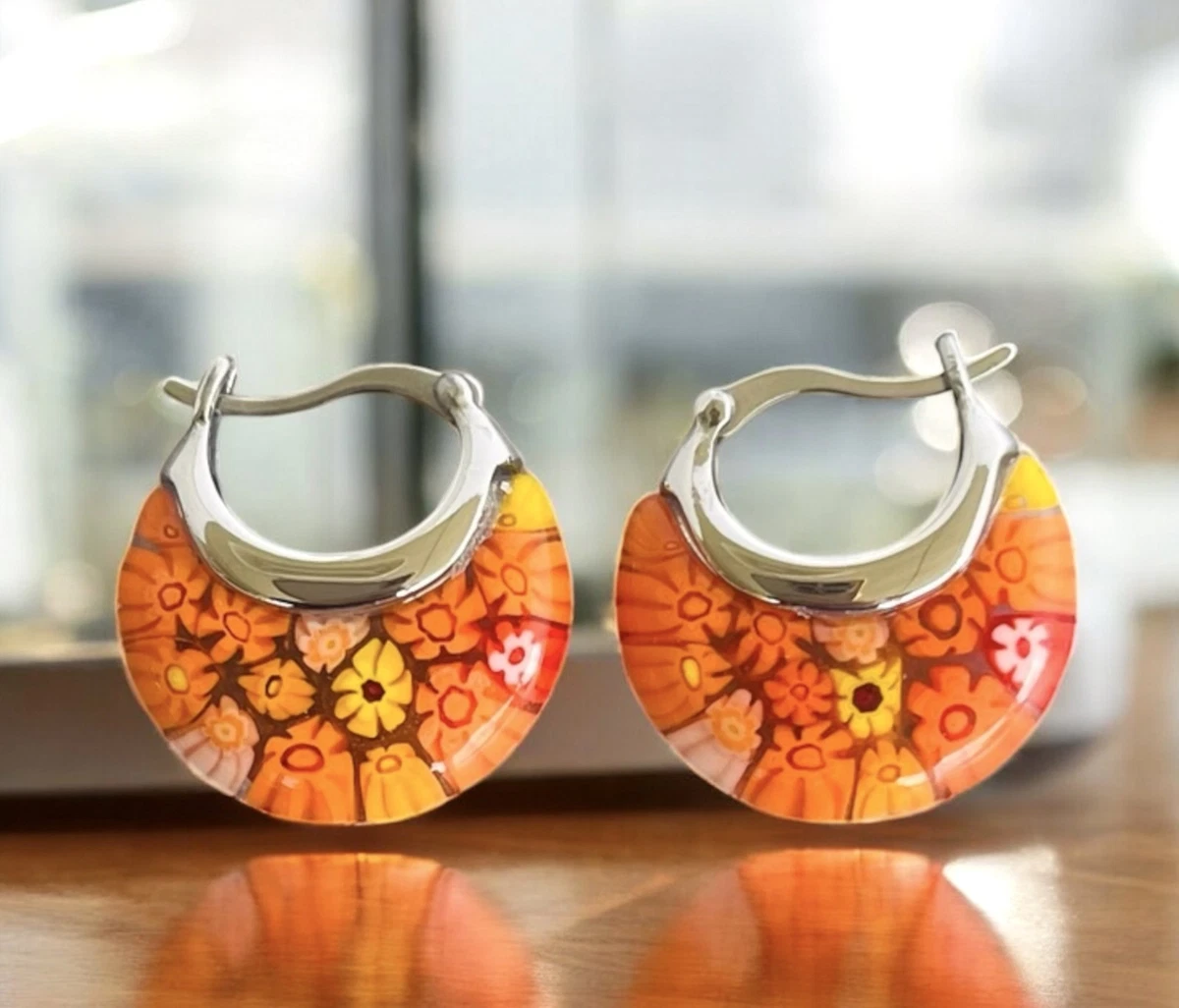 Murano Glass Green & Gold Clip-On Button Earrings | Uno Alla Volta