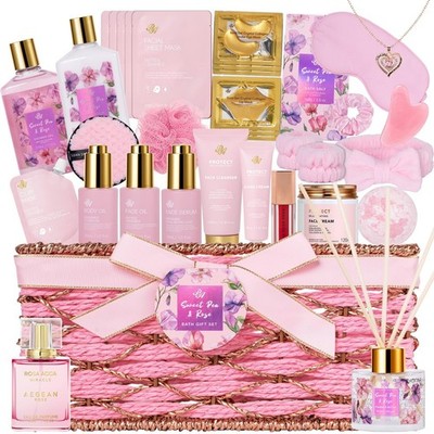 35 Pcs Valentines Day Gifts Basket for Women, Rose Bath and Body Gift, Facial...