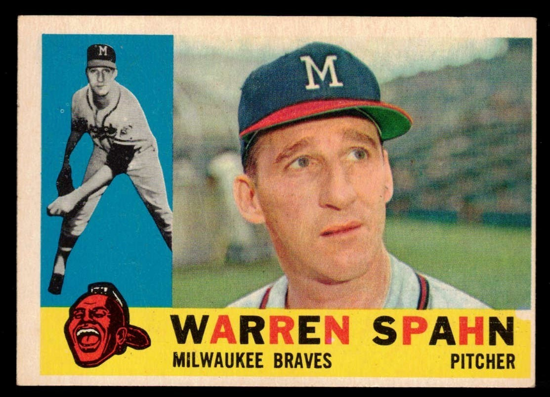 1960 Topps Baseball Warren Spahn Card #445 - Milwaukee Braves - EX