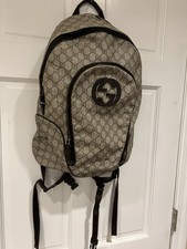 Gucci Interlocking GG Plus Canvas Backpack Unisex Beige And Brown Leather