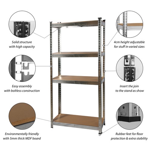 Garage Shelving Units 4 Tier Heavy Duty Metal Storage Racking Shelf -150x30x75cm - Picture 3 of 8