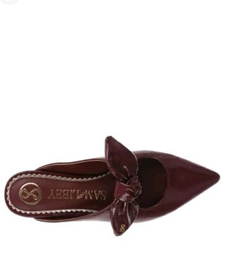 Sam & Libby Marley Mules  Mahogany Pointed Toe Bow Slip On  Size 8.5 
