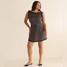 Doen Silk MILLANE DRESS IN CARDINALE FOULARD Sleeveless XXL Black White