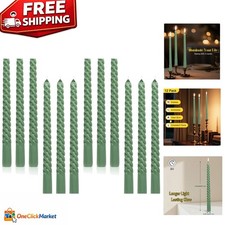 Elegant 12 Pack Sage Green Spiral Taper Candles - 10 Inch Unscented  Dripless