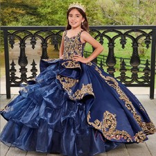 Mini Quinceanera Dress Kids Ruffled Ball Gown Lace Pageant Frock Customized