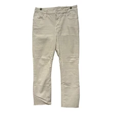 Good American White Denim Jeans High Rise Raw Hem Cropped Straight Leg 8/29