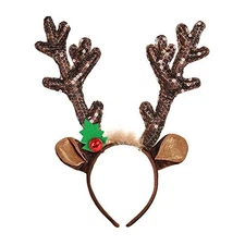 Christmas Reindeer Antlers Headband Deer Antler Ears Hair Hoop Xmas Tree Bell 