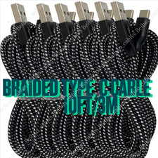 1/3/5/6 Pcs Braided USB Type-C Fast Charging Data SYNC Charger Cable Cord 10FT