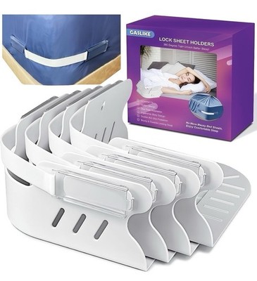 GASLIKE Lock Bed Sheet Holders with Anti-Slip Pads for Corners, 4Pcs White 