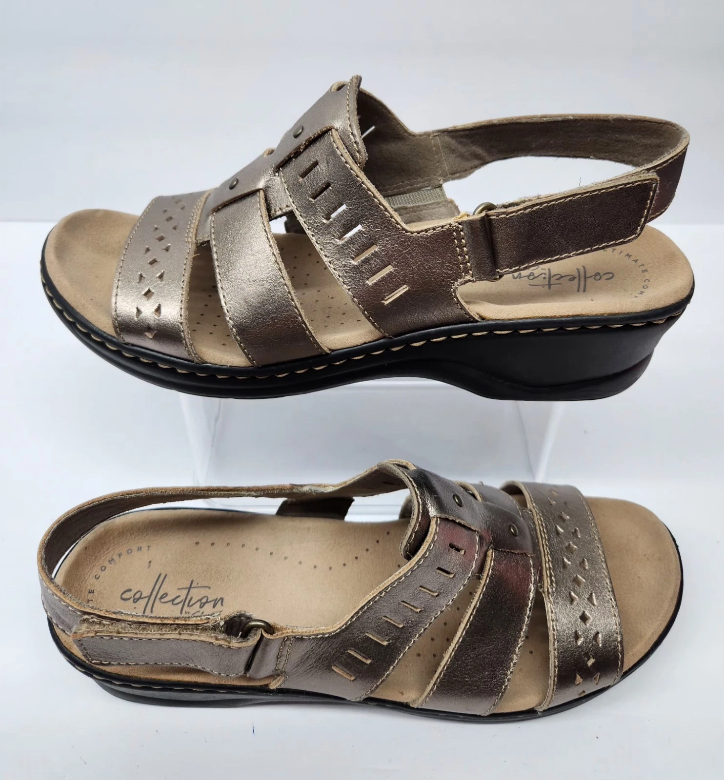 Sandali Clarks Lexi Qwin donna taglia 10 M pelle peltro cinturino slip on slingback