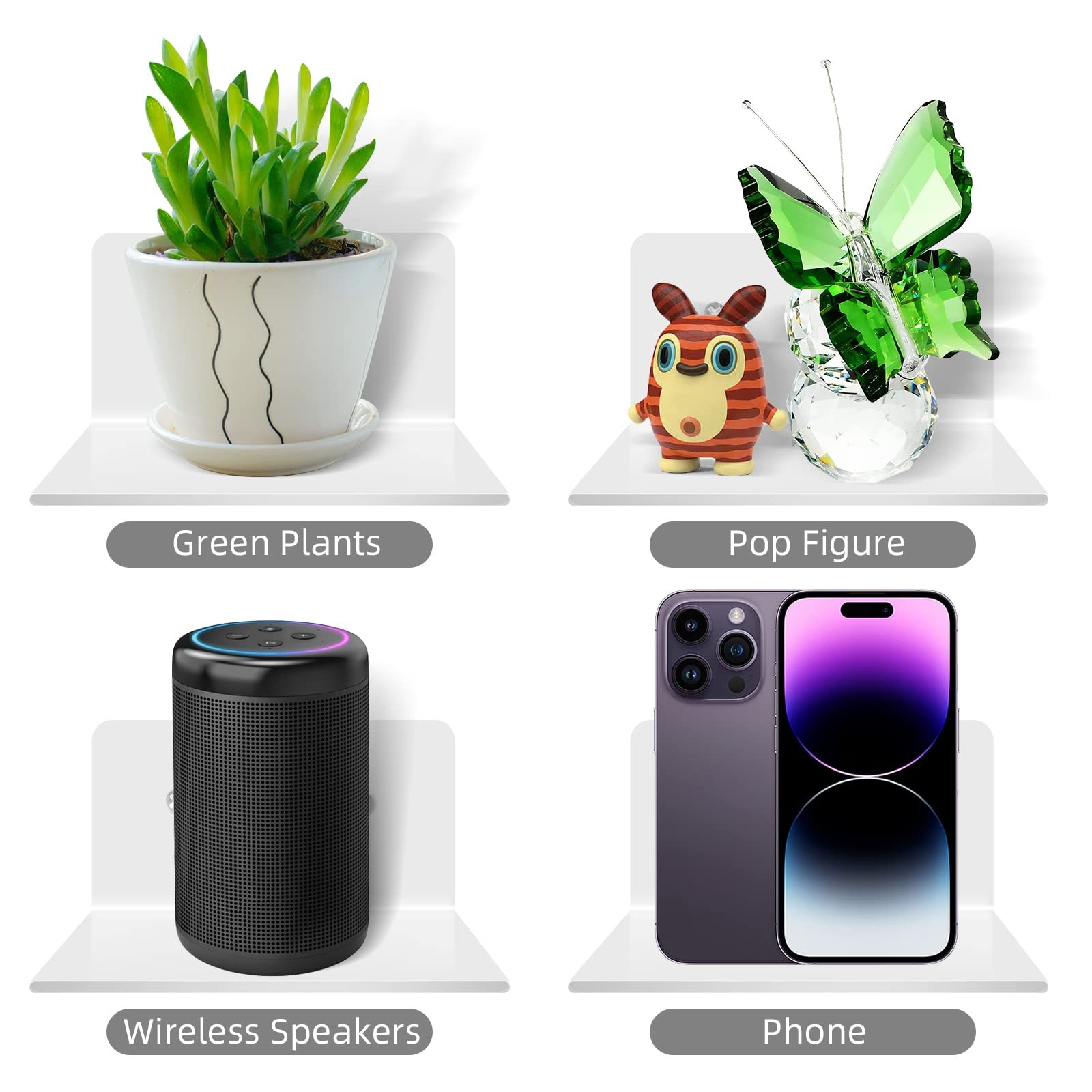 Ludery 3 Pack Small Floating Shelves for Wall, 4'' Acrylic Mini Wall Shelf fo...