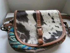 Myra Bag Hues Cross Body Purse Cow Hide South Western Colors Leather Canvas