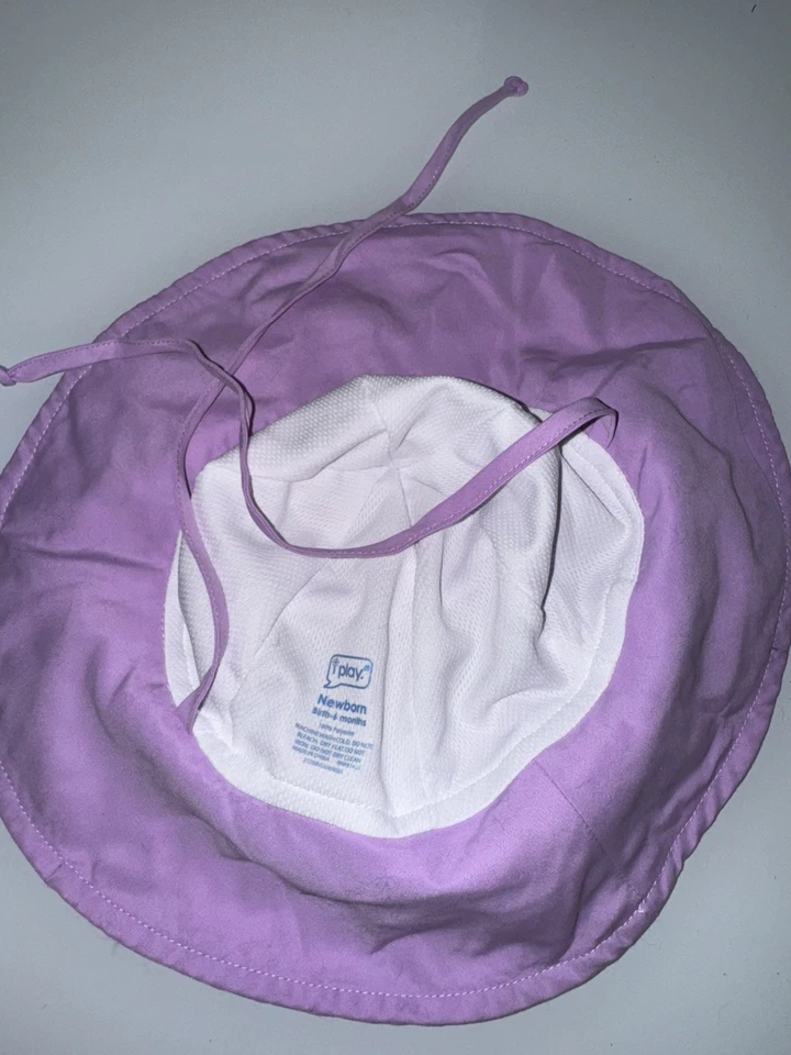 Sombrero para el sol bebé recién nacido 0-6 meses lavanda ala púrpura correa ajustable Foto 3 de 4