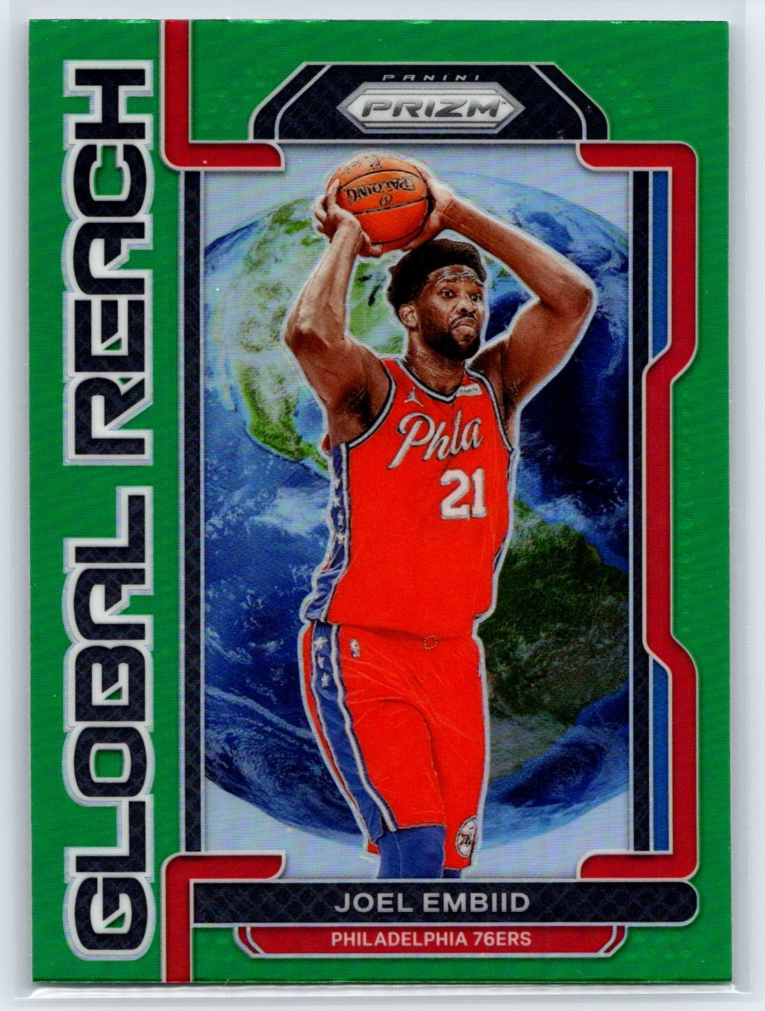 2021-22 Panini Prizm Joel Embiid Global Reach Insert Green Prizm #2