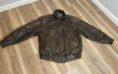 Vintage 1980s 90s Bomber Leather Jacket Mens Sz 42 / L Patina Brown Full Zip