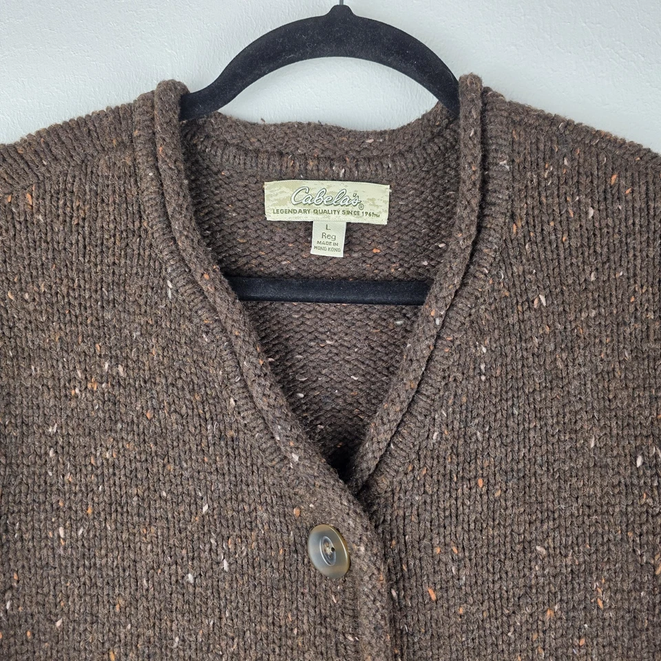 Cárdigan Suéter Cabela’s Marrón Tweed Mezcla de Lana Botón L Abuelo de Hong Kong Foto 2 de 4