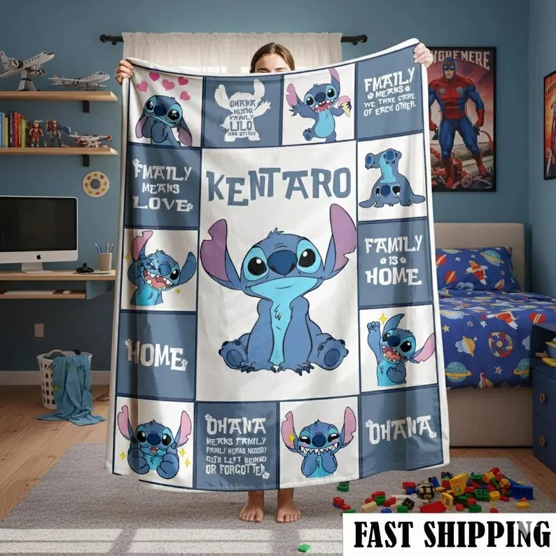 Personalized Disney Stitch Custom Name Lilo And Stitch Fleece Blanket