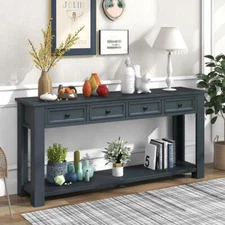 TREXM Console Table for Entryway Hallway Sofa Table w/ Storage Drawer Navy Blue