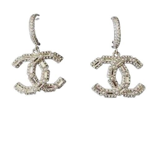 Chanel Diamond Gemstone White Gold Drop Earrings