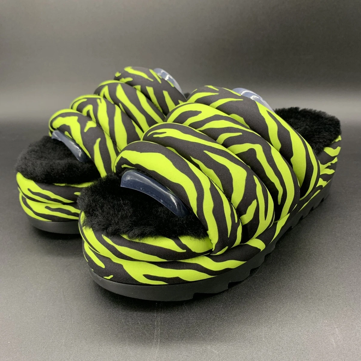 UGG MAXI TIGER SLIDE WOMEN SIZE 7 US LIME GREEN PUFF SATIN