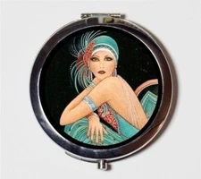 Flapper Art Deco Showgirl Compact Mirror Make Up Pocket Mirror Cosmetics