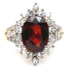925 Sterling Silver Orange Red Spessartite Garnet  Zircon Ring Size 4.75