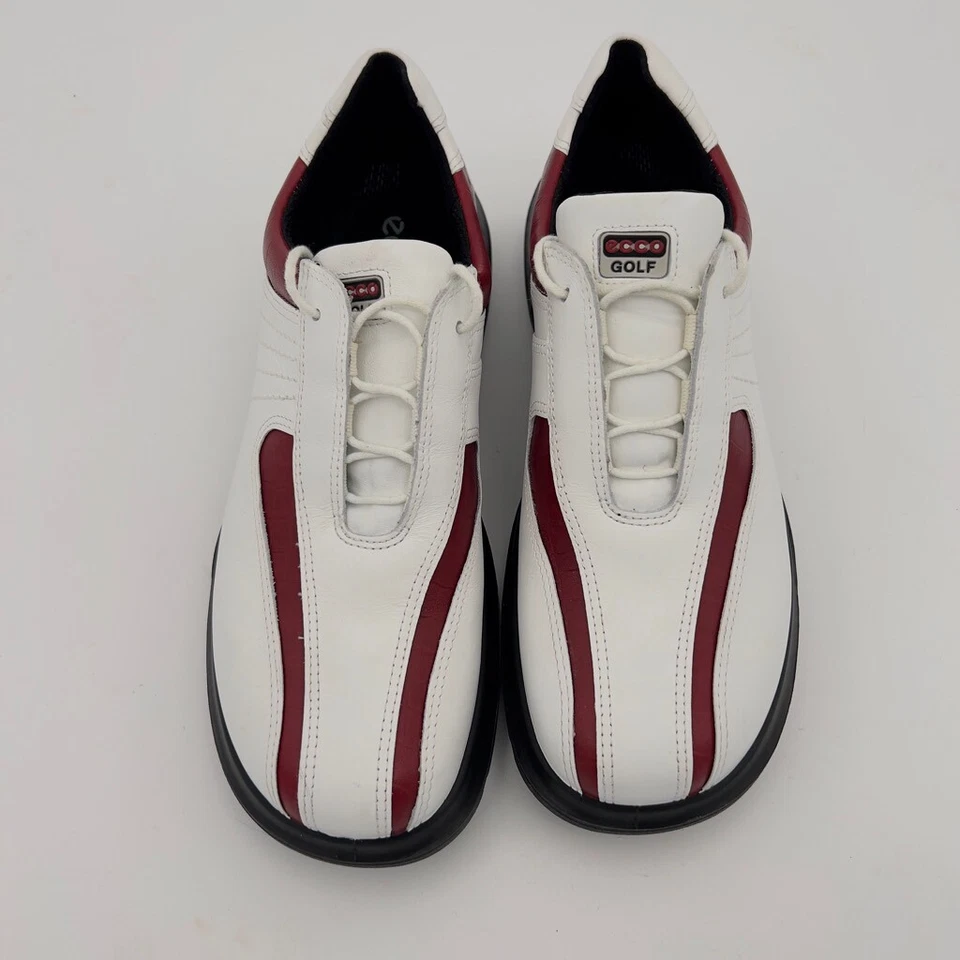 Zapatos de golf ECCO Receptor de cuero blanco con receptor de rayas rojas para mujer talla 42 11/11,5 Foto 2 de 4