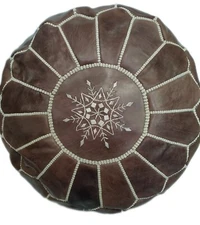 Moroccan Pouf Footstool Hassock Ottoman Poof Handmade Leather Genuine Dark Brown