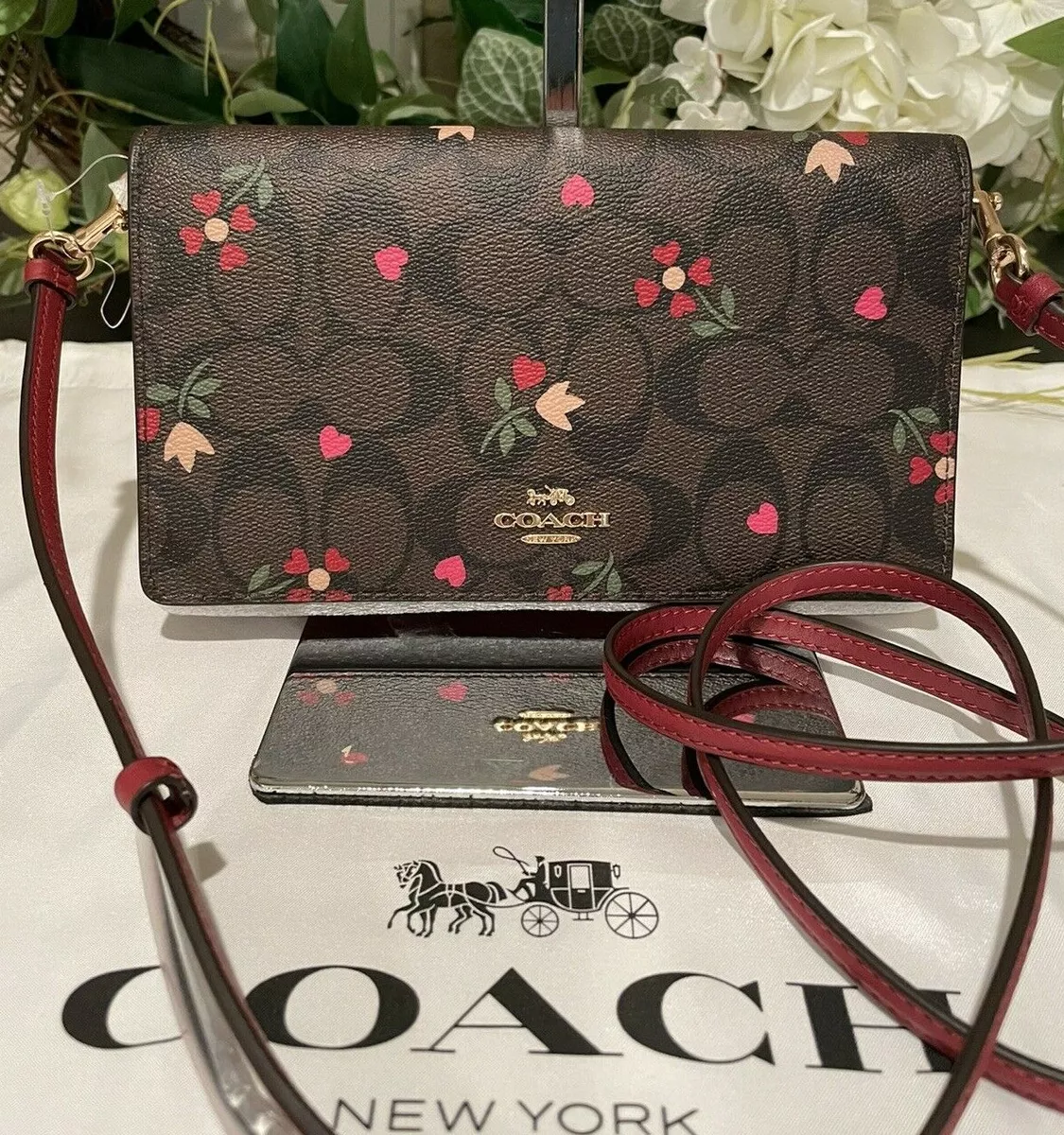 💗COACH💗Signature Anna Foldover Clutch Crossbody w/Heart Petal