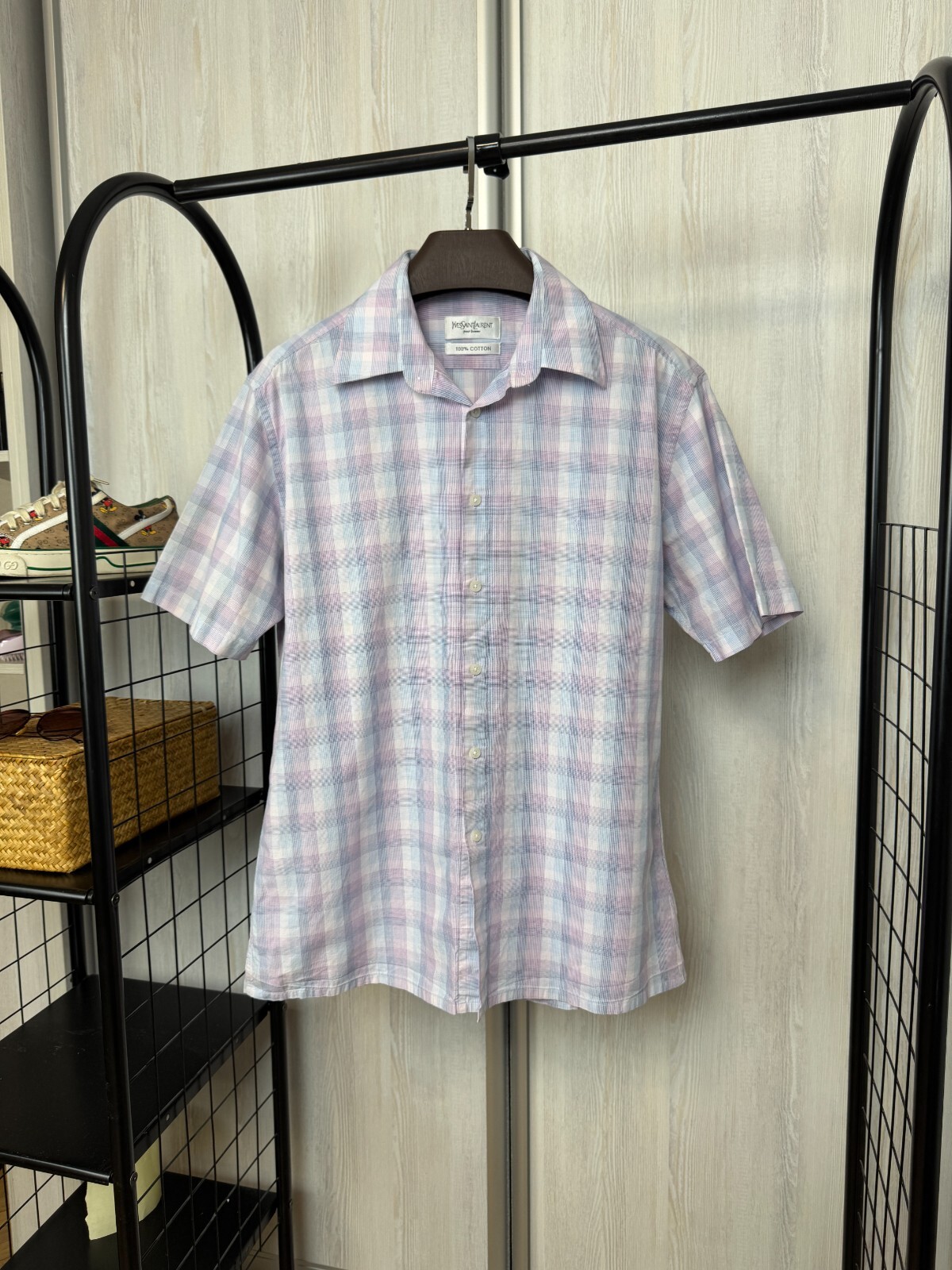 Camicia Yves Saint Laurent a quadri multicolore manica corta