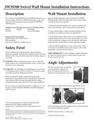 Mackie SWM300 Adjustable Wall Mount Kit for DLM12 and DLM8 Series