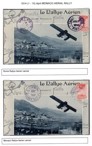 monaco aerial rally cards{2} rare *rome rallye aerien* 1914 aviation page ep477 image 11